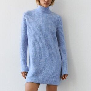 Zara wool light blue mini dress (mock neck)
